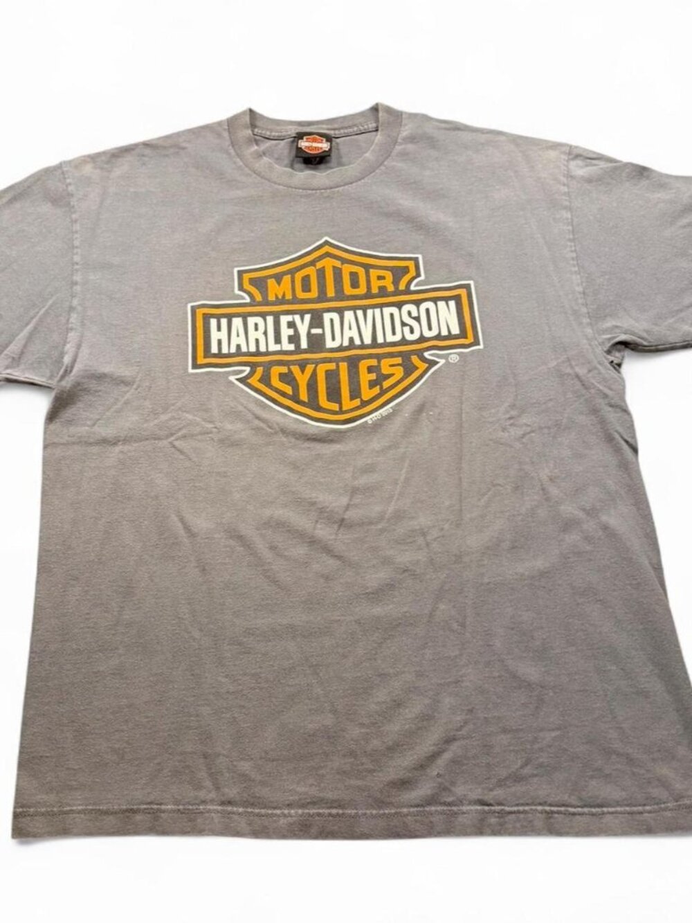 Harley-Davidson Big Bar Shield Faded Thrashed Worn Gray Graphic Tee XL
